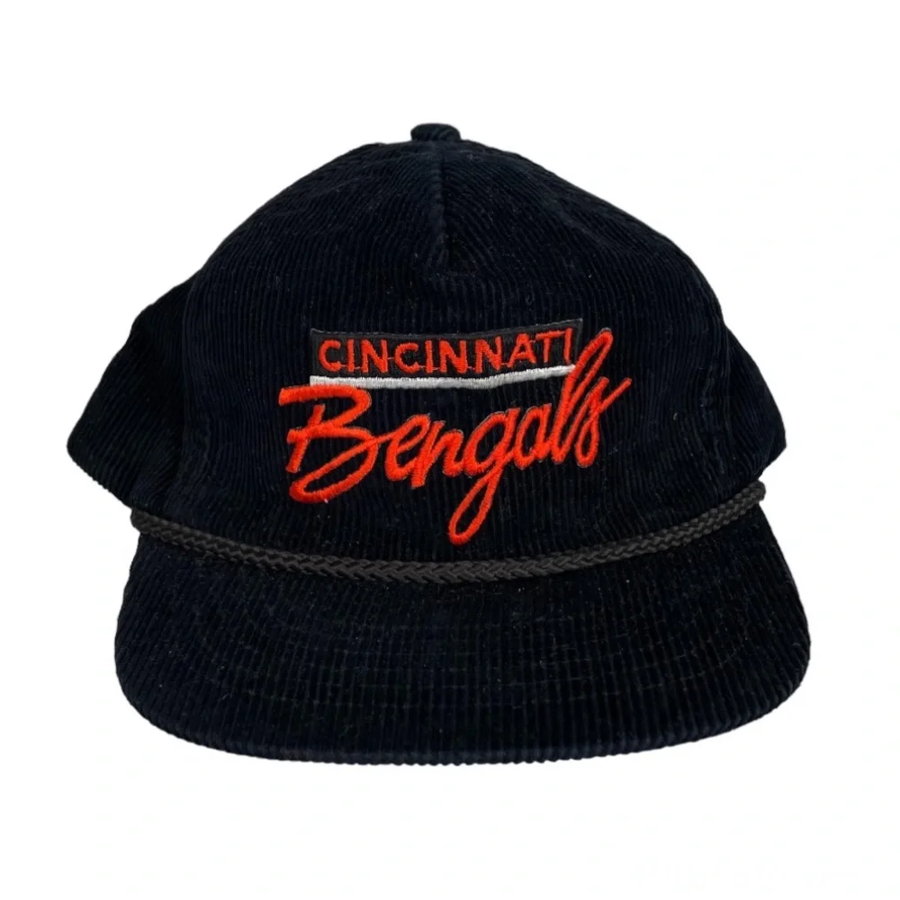 Vtg Cincinnati Bengals Black Corduroy Rope Hat Snapback Sports Hat One Size - Picture 2 of 7